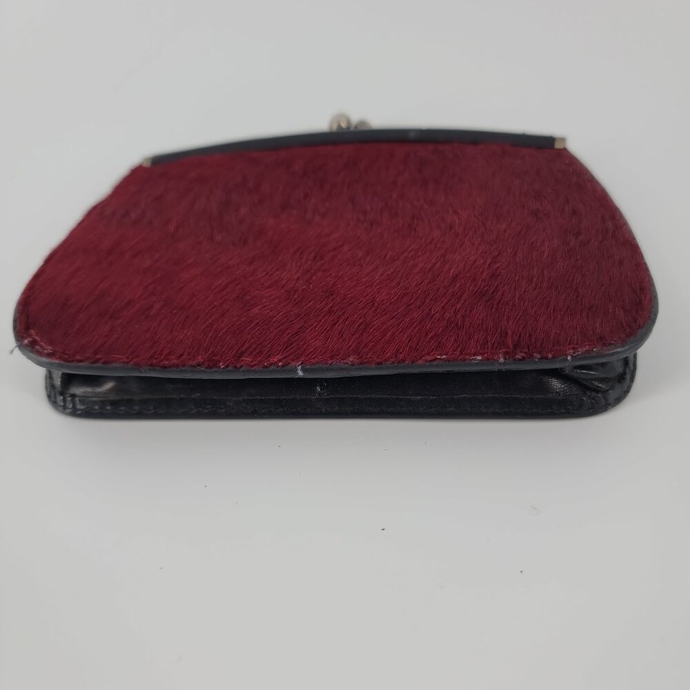 Fossil Leather & Hair-On Hide Frame Wallet Red Black Kiss Lock Clutch - Picture 5 of 8